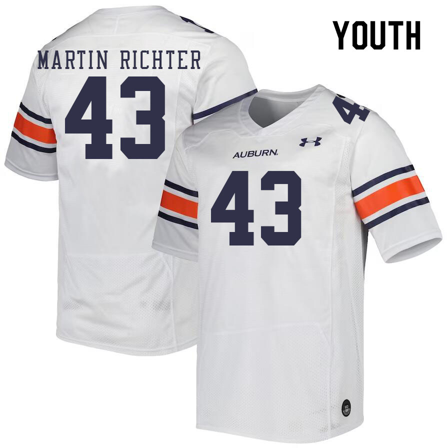 Youth #43 John Martin Richter Auburn Tigers College Football Jerseys Stitched Sale-White - Click Image to Close